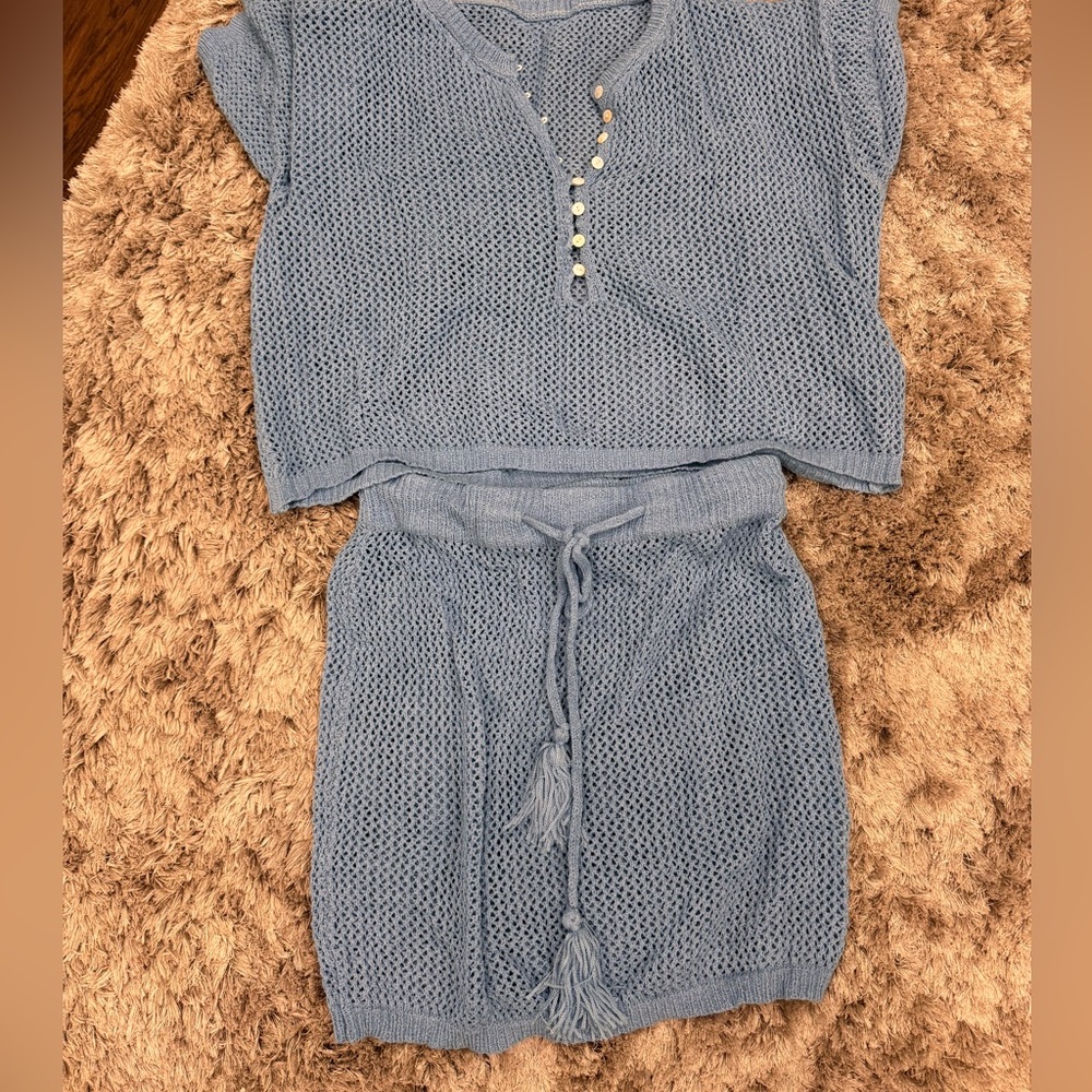 Crochet Capri Blue Skirt and Top Cover Up